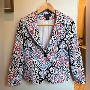 Boston Proper Red, White, Blue, and Black Patterned Blazer